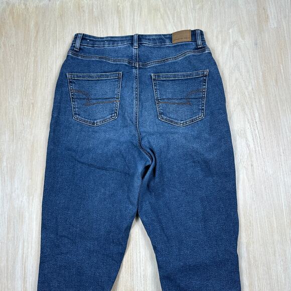 American Eagle Curvy Mom Jeans Distressed Ripped Knees Raw Hem Stretch Blue 8 - Picture 14 of 15